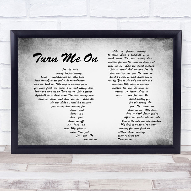 Norah Jones Turn Me On Man Lady Couple Grey Song Lyric Print