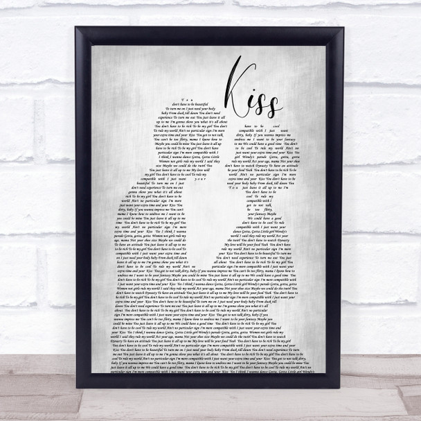 Prince Kiss Man Lady Bride Groom Wedding Grey Song Lyric Quote Print