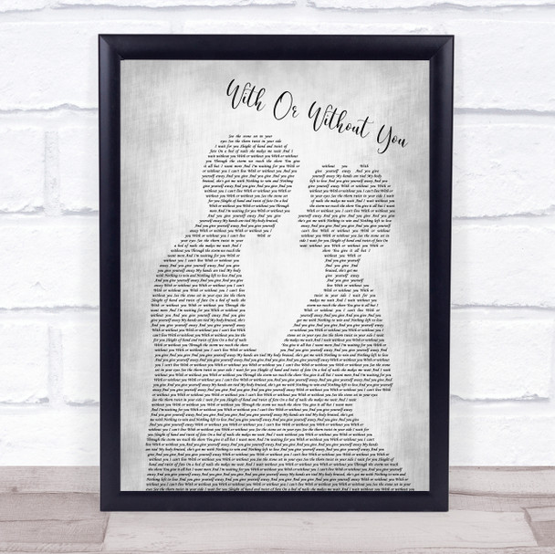 U2 With Or Without You Man Lady Bride Groom Wedding Grey Song Lyric Quote Print