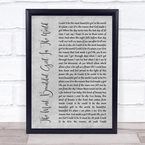 Prince The Most Beautiful Girl In The World Rustic Script Grey Song Lyric Print