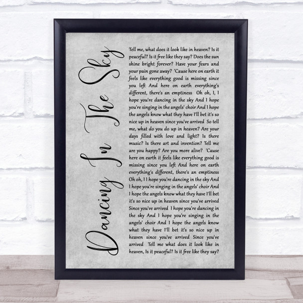 Dani And Lizzy Dancing In The Sky Rustic Script Grey Song Lyric Quote Print