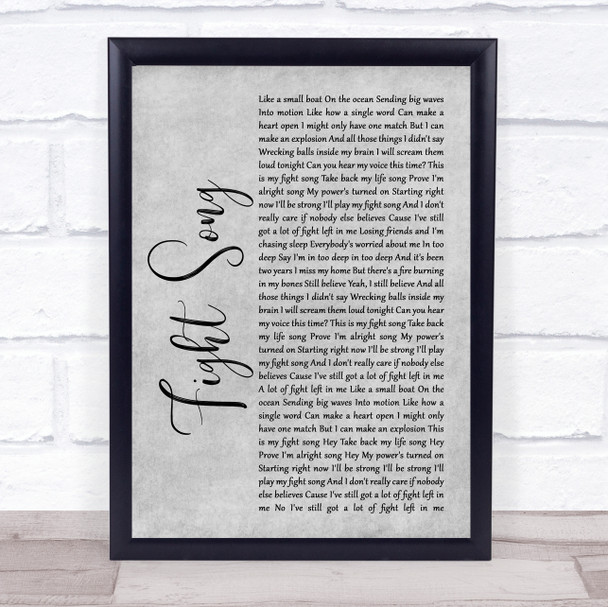 Rachel Platten Fight Grey Song Rustic Script Grey Song Lyric Quote Print