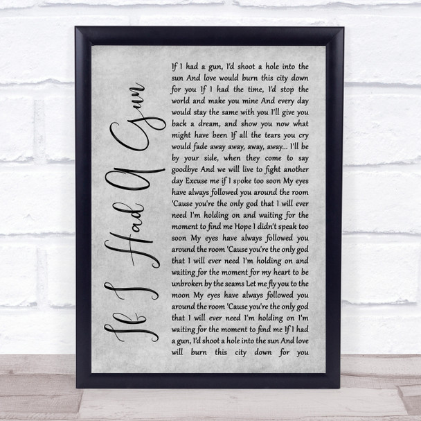 Noel Gallagher If I Had A Gun Rustic Script Grey Song Lyric Quote Print