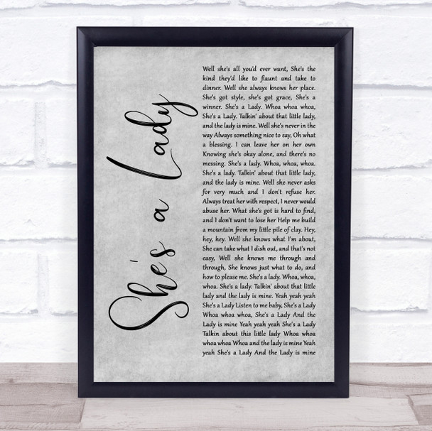 Tom Jones She's A Lady Rustic Script Grey Song Lyric Quote Print