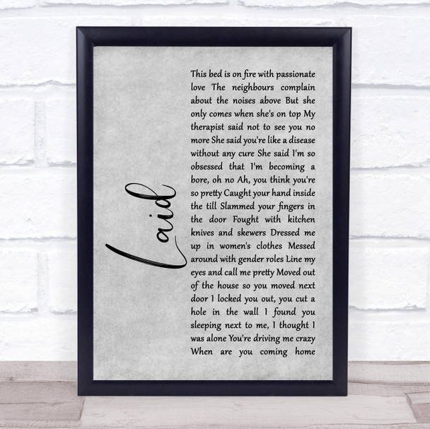 James Laid Rustic Script Grey Song Lyric Print