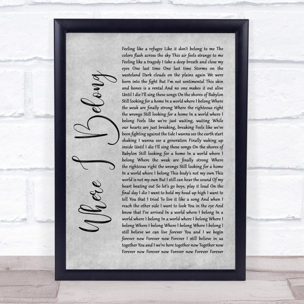 Switchfoot Where I Belong Grey Rustic Script Song Lyric Quote Music Print