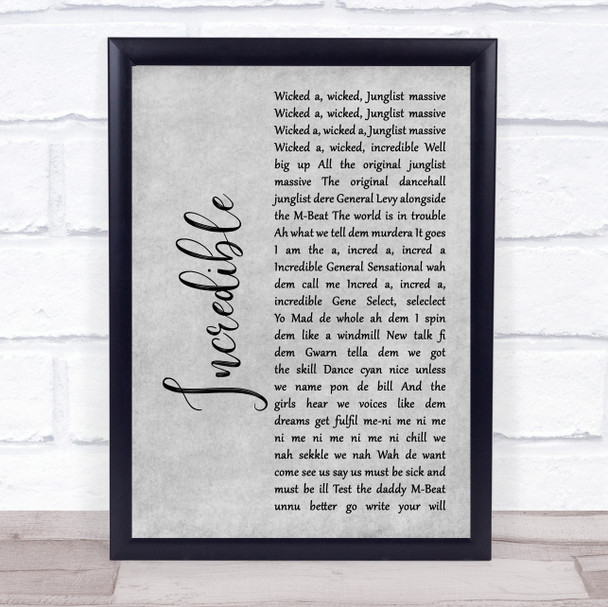 M-Beat Incredible Grey Rustic Script Song Lyric Wall Art Print