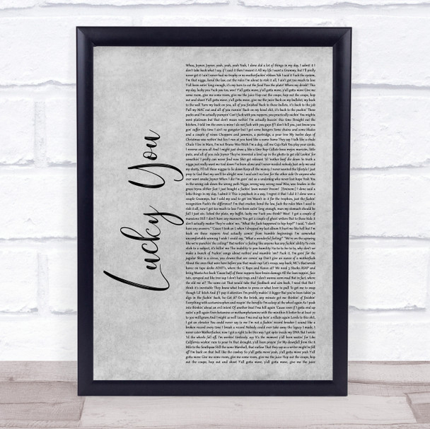 Eminem Lucky You Grey Rustic Script Song Lyric Wall Art Print