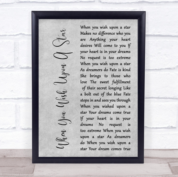 Jesse McCartney When You Wish Upon A Star Grey Rustic Script Song Lyric Print