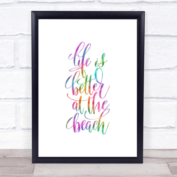 Life Better At Beach Rainbow Quote Print Life Better At Beach Rainbow Quote Print