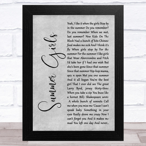 LFO Summer Girls Grey Rustic Script Song Lyric Music Art Print