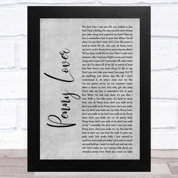 Lionel Richie Penny Lover Grey Rustic Script Song Lyric Music Art Print