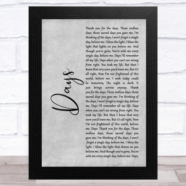 The Kinks Days Grey Rustic Script Song Lyric Music Art Print