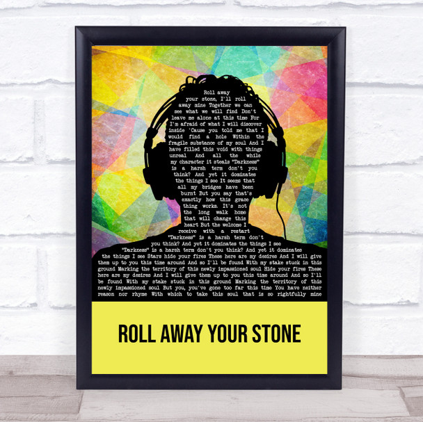 Mumford & Sons Roll Away Your Stone Multicolour Man Headphones Song Lyric Quote Music Print