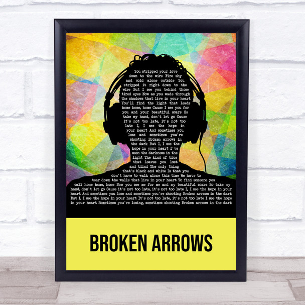 Avicii Broken Arrows Multicolour Man Headphones Song Lyric Wall Art Print