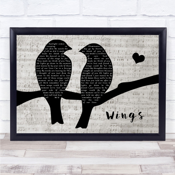 Birdy Wings Lovebirds Music Script Song Lyric Print