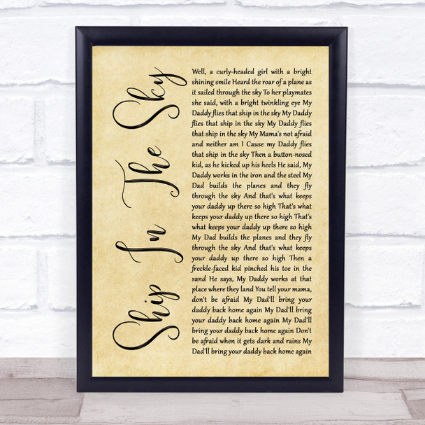 Woody Guthrie Ship In The Sky Rustic Script Song Lyric Print