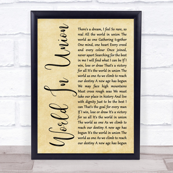 Emeli Sand?® World In Union (Rugby World Cup Anthem) Rustic Script Song Lyric Quote Music Print