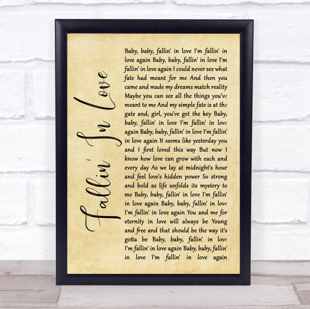 Hamilton, Joe Frank & Reynolds Fallin' In Love Rustic Script Song Lyric Quote Music Print