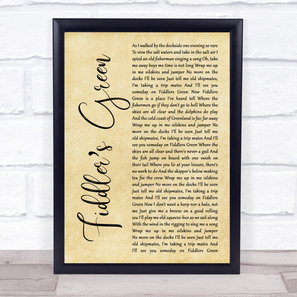 The Irish Rovers Fiddler?Æs Green Rustic Script Song Lyric Quote Music Print