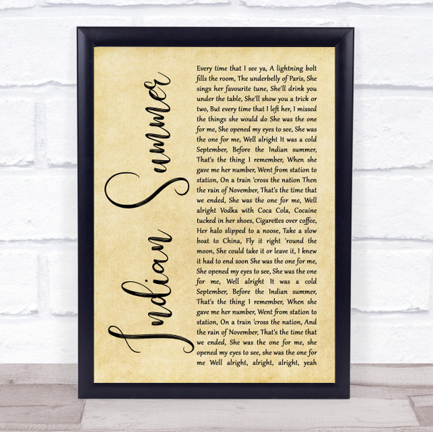 Stereophonics Indian Summer Rustic Script Song Lyric Quote Music Print