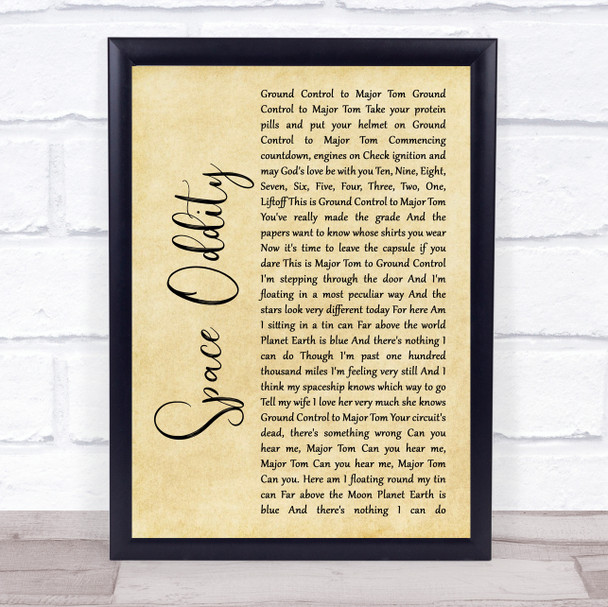 David Bowie Space Oddity Rustic Script Song Lyric Quote Music Print