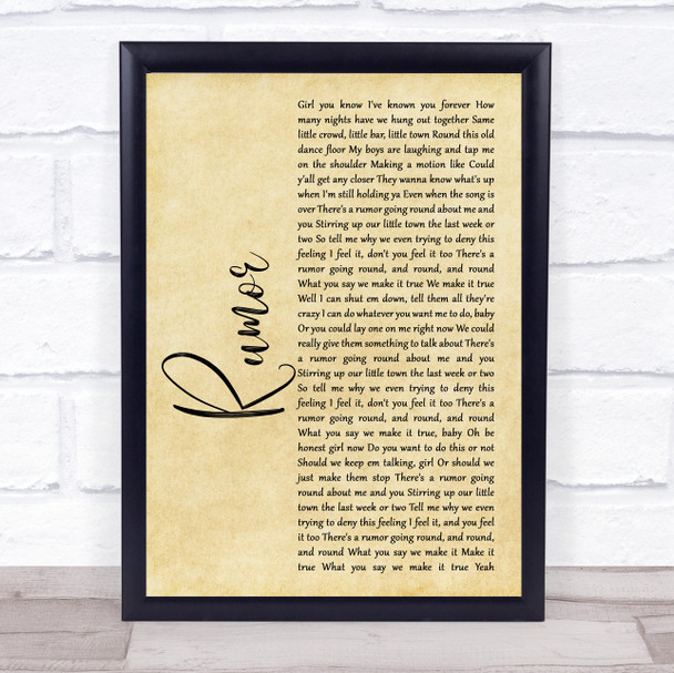Lee Brice Rumor Rustic Script Song Lyric Quote Music Print