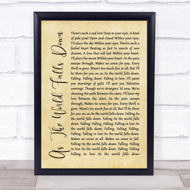 David Bowie As The World Falls Down Rustic Script Song Lyric Wall Art Print