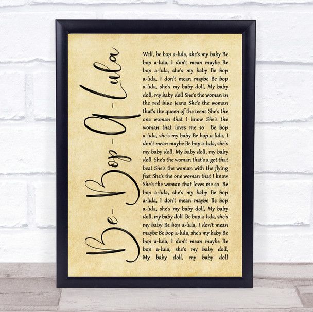 Gene Vincent Be-Bop-A-Lula Rustic Script Song Lyric Quote Print