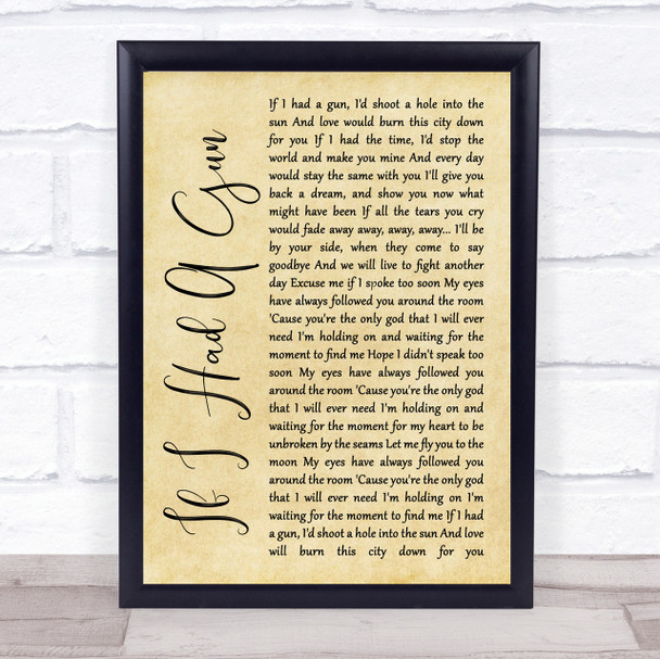 Noel Gallagher If I Had A Gun Rustic Script Song Lyric Quote Print