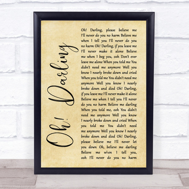 The Beatles Oh! Darling Rustic Script Song Lyric Quote Print