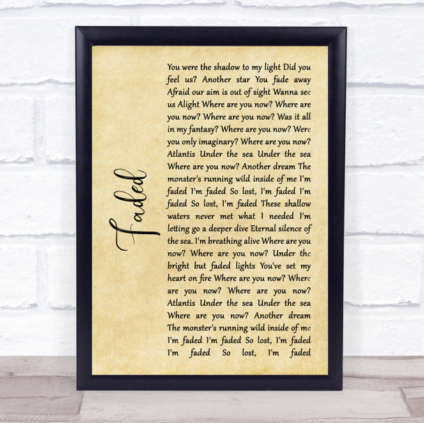 Alan Walker Faded Rustic Script Song Lyric Quote Print