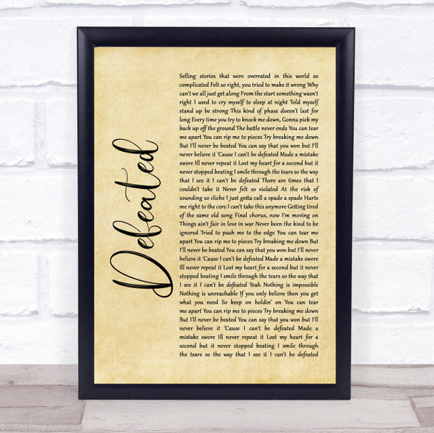 Anastacia Defeated Rustic Script Song Lyric Quote Print