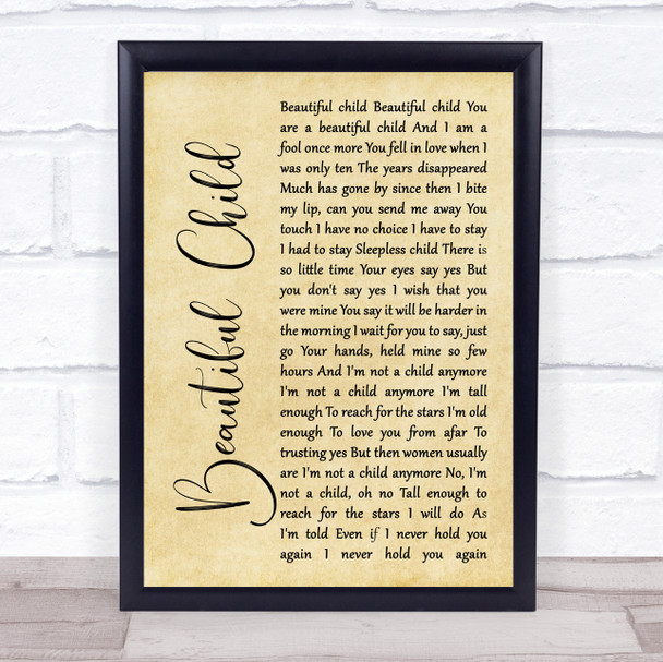 Fleetwood Mac Beautiful Child Rustic Script Song Lyric Print