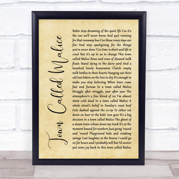 The Jam Town Called Malice Rustic Script Song Lyric Print
