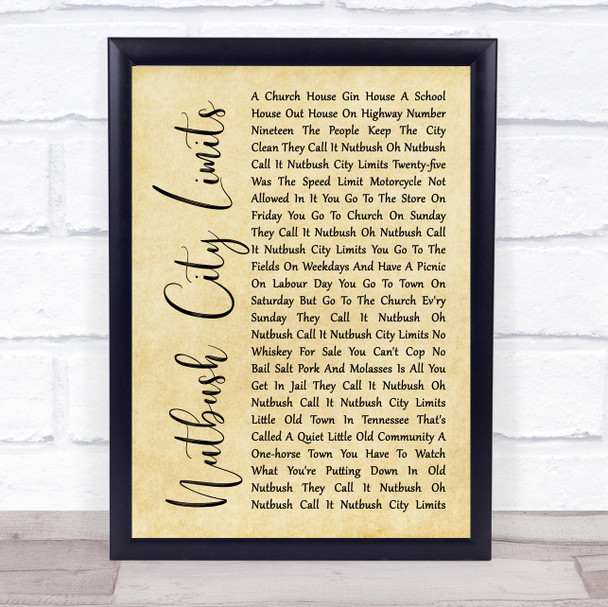 Tina Turner Nutbush City Limits Rustic Script Song Lyric Print