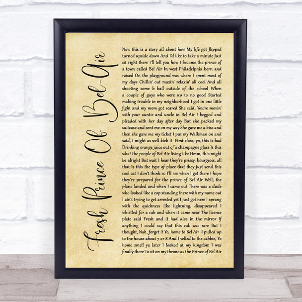 DJ Jazzy Jeff & The Fresh Prince Fresh Prince Of Bel-Air Rustic Script Lyric Print