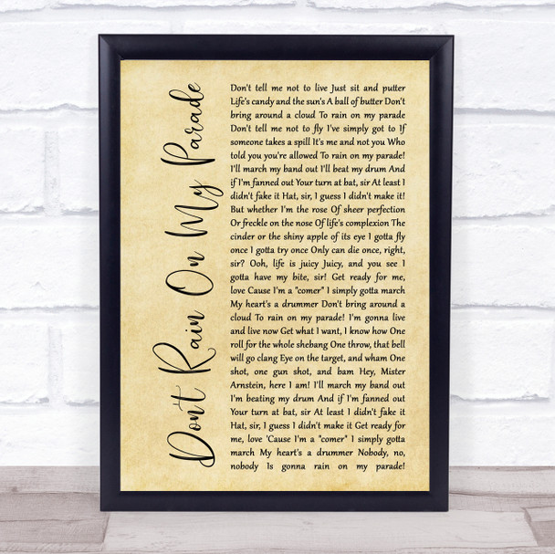 Barbra Streisand Don't Rain On My Parade Rustic Script Song Lyric Print