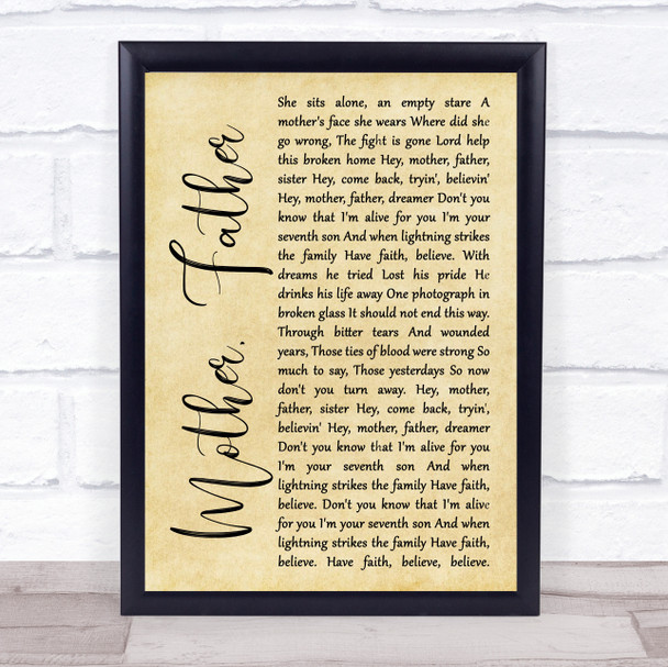 Journey Mother, Father Rustic Script Song Lyric Print