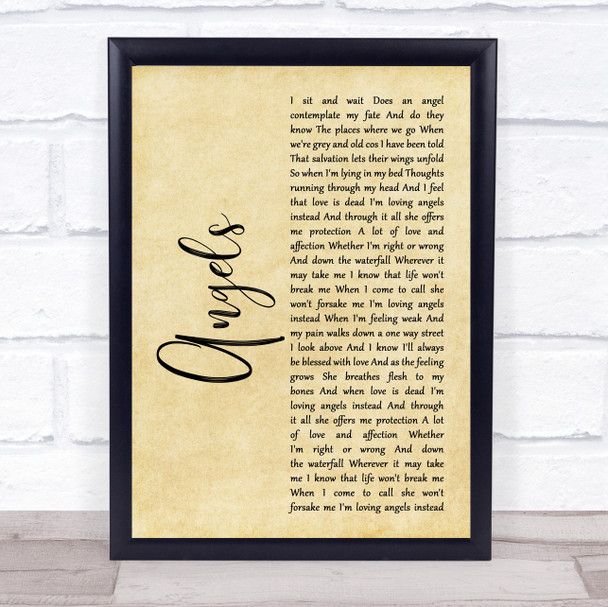 Robbie Williams Angels Rustic Script Song Lyric Print