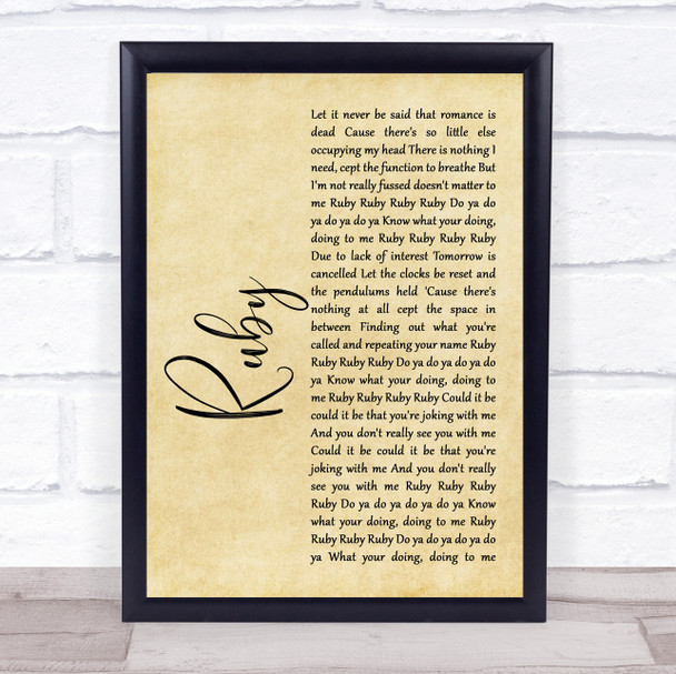 Kaiser Chiefs Ruby Rustic Script Song Lyric Print