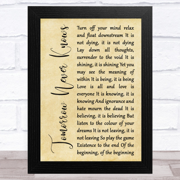 The Beatles Tomorrow Never Knows Rustic Script Song Lyric Music Art Print