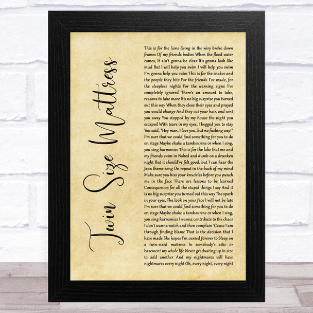 The Front Bottoms Twin Size Mattress Rustic Script Song Lyric Music Art Print