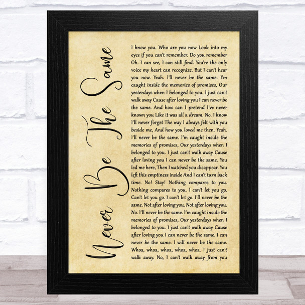 Red Never Be The Same Rustic Script Song Lyric Music Art Print