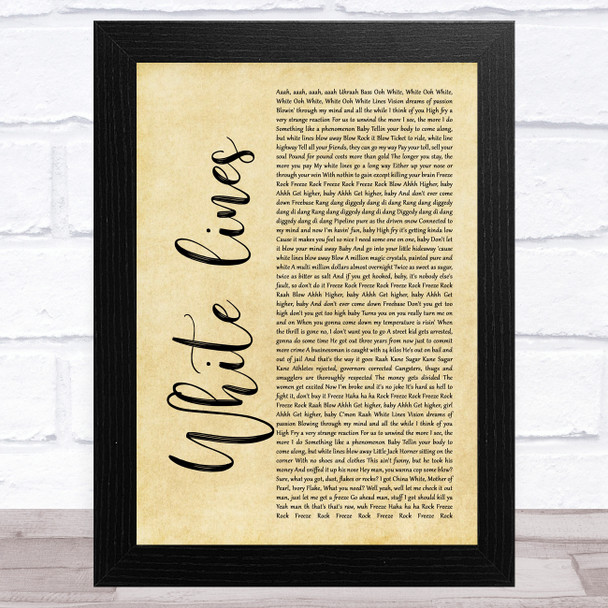 Grandmaster Flash White lines Rustic Script Song Lyric Music Art Print