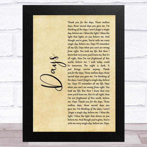 The Kinks Days Rustic Script Song Lyric Music Art Print