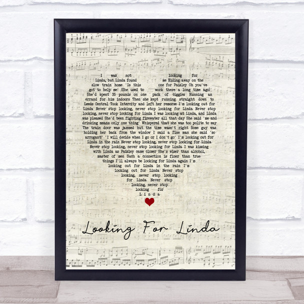 Hue & Cry Looking For Linda Script Heart Song Lyric Print Hue & Cry Looking For Linda Script Heart Song Lyric Print
