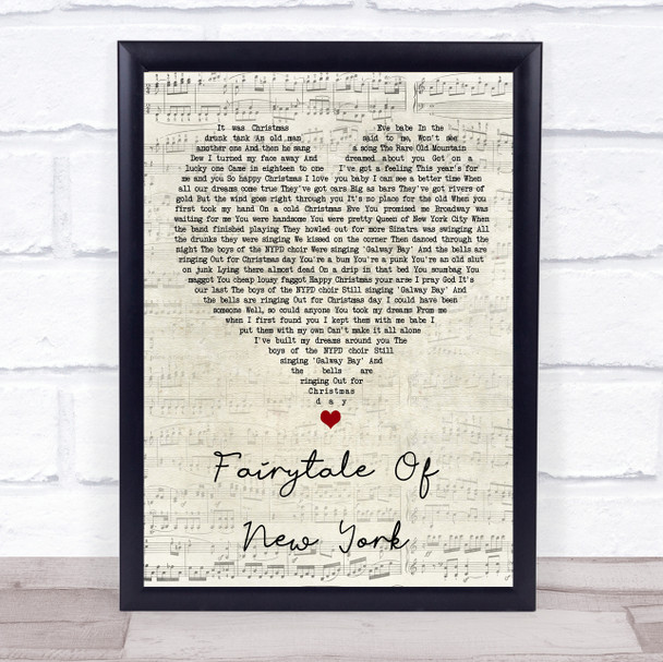 The Pogues Fairytale Of New York Script Heart Song Lyric Quote Music Print
