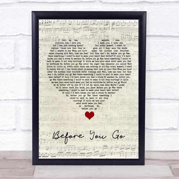 Lewis Capaldi Before You Go Script Heart Song Lyric Quote Music Print