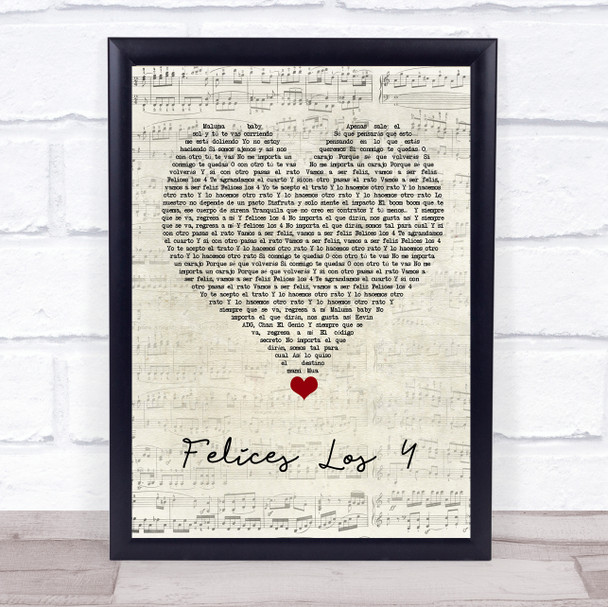 Maluma Felices Los 4 Script Heart Song Lyric Quote Music Print